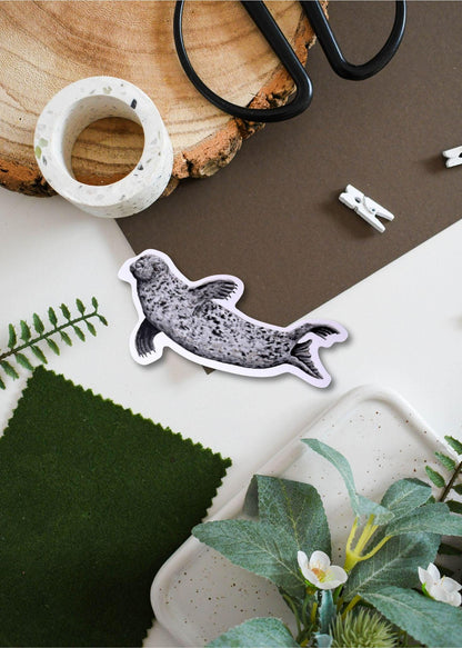 Grey Seal Vinyl Sticker, Illustrated Marine Sticker, Cute Sea Animal Decal, Ocean Lover Gift, Waterproof & Durable Decor