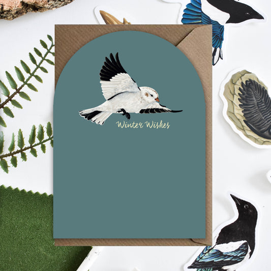 Snow Bunting 'Winter Wishes' Greetings Card