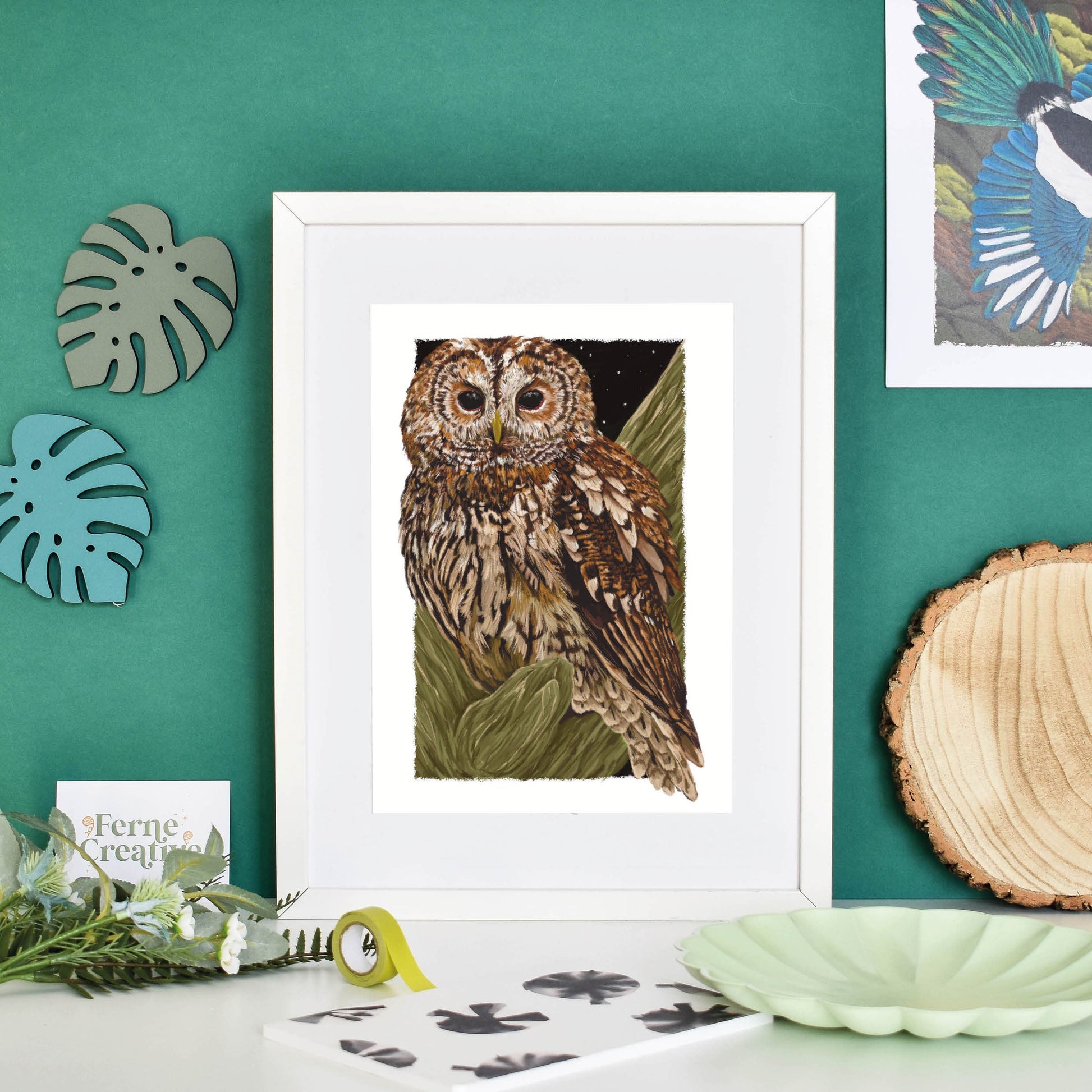 Tawny Owl print, Owl gift, Ornithology, Bird Watching, Nature Illustration, Rustic farmhouse decor, Country living style, animal realistic