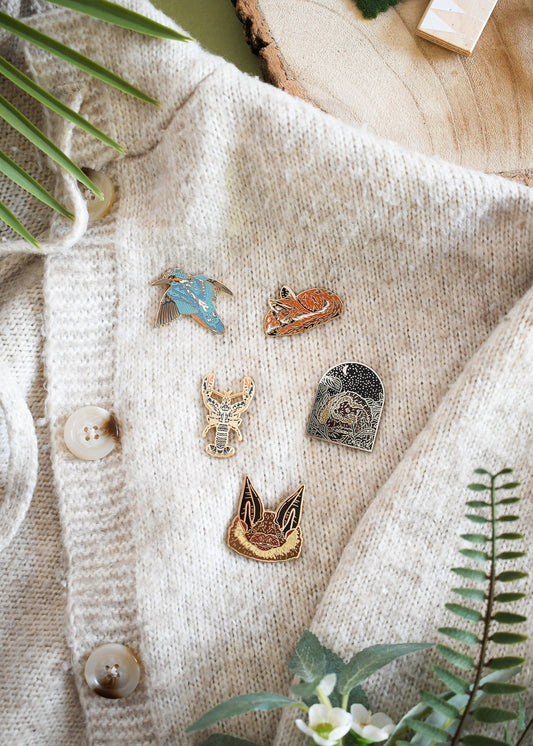 Hard enamel pin Bundle, British Wildlife, animal enamel pin set, animal brooch, Lapel pin, Kingfisher pin, Pin Collecting, Nature Lover Gift
