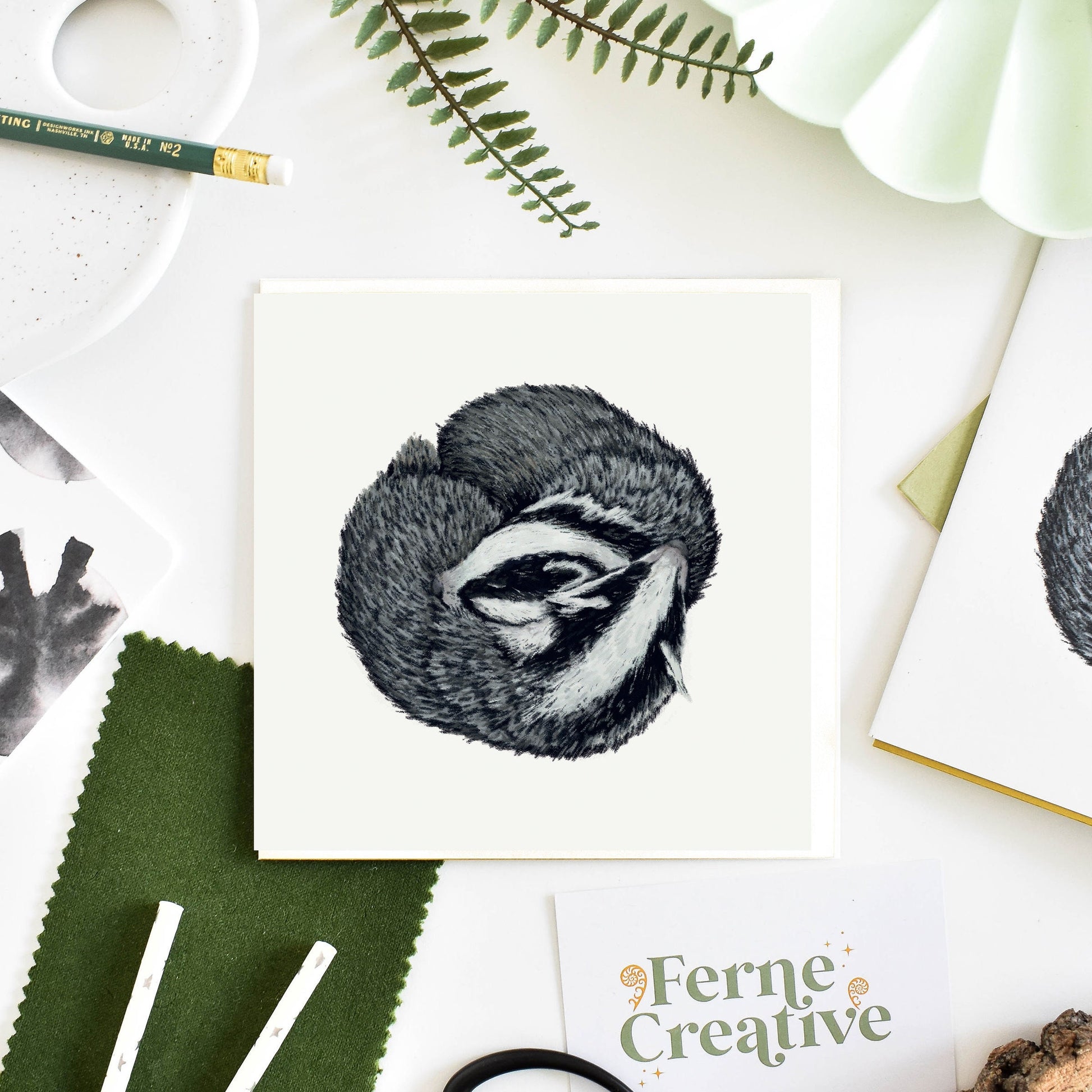 British Wildlife Badger Card - Cute Animal Love Illustration, Blank Note for Thank You or Any Occasion, Eco Gift